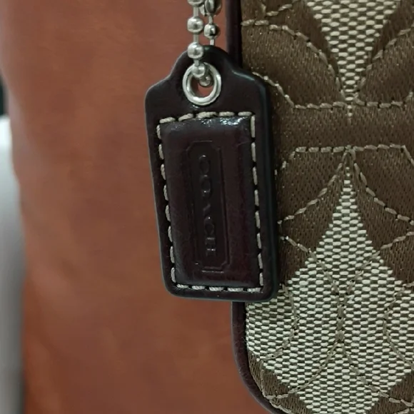 Coach Tan and Brown Signature Wristlet With Coach Dust Bag - Picture 2 of 7